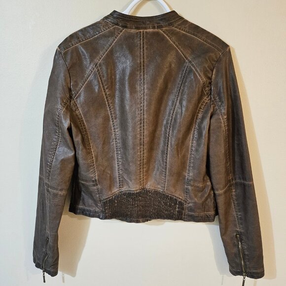 Suzy Shier Women's Brown Faux Cropped Leather Jacket - Size L - Picture 2 of 7